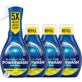 Powerwash Spray  Dish Soap Dishwashing Liquid Cleaning Supplies Lemon 1 Starter Kit + 3 Refills 4 units of 16oz (64oz) - Size: 16 Fl Oz (Pack of 1), Scent: Apple