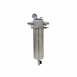 WYDDDARY 304 Stainless Steel Front Water Filter Housing 10 inch Water Filter Purification Equitment Housing 40μm Filter Screen 1 inch NPT with Clamp Water Pressure Gauge