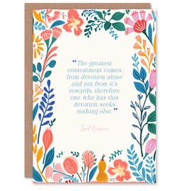 Artery8 Spiritual Birthday Card Hinduism Devotion Lord Krishna Quote Floral Blank Card For Him Or Her