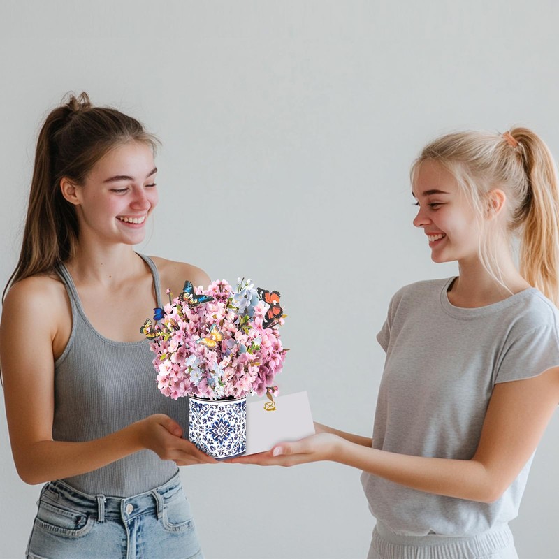 桜の花の蝶 ポップアップ 紙製フラワーブーケ グリーティングカード、空白のノートカードと封筒付き 愛、休日、誕生日、記念日、特別な瞬間、バレンタインデーを祝うのに理想的なギフトです