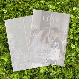 HAUTOCO 50 Pack Vellum Jackets for 5x7 Invitations, Pre-Folded Translucent 135GSM Vellum Paper Wraps, White Flower Envelope Liners Wedding Invitations Accessories