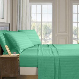 Elegant Comfort Softest and Coziest 6-Piece Sheet Set - 1500 Premium Hotel Quality Microfiber - Deep Pocket, Wrinkle Resistant 6-Piece Damask Stripe Bed Sheet Set, California King, Paradise Teal