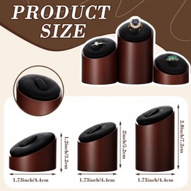 Kathfly 3 Pcs Wooden Ring Display Stand Walnut Ring Holder for Men Women, Rustic Solid Wood Cylindrical Showcase Jewelry Display Organizer for Trade Show Countertop, Walnut Color