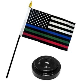 USA Thin Blue Green Red Line 4"x6" Flag Desk Table Plastic Stick Black Base
