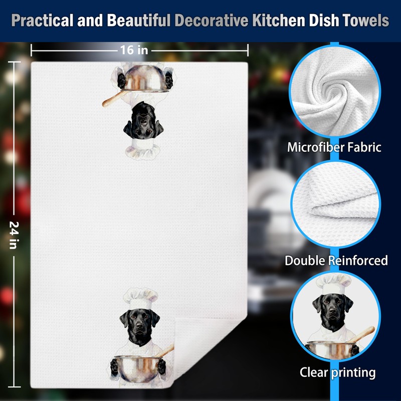 Funny Chef Black Labrador Retriever Gifts Kitchen Dish Towels, Black