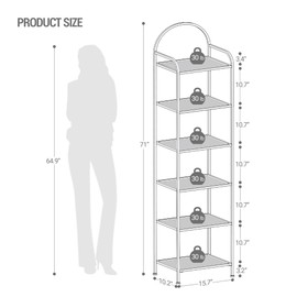 Hzuaneri Bookcase Bookshelf, Tempered Glass Bookshelves, Slim Shelving Unit for Bedroom, Bathroom, Home Office, Steel Frame, 6 Tier Black BC10601B