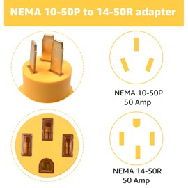 Hodeoo NEMA 10-50P to 14-50R EV RV Generator Adapter, 125/250V for 50A Transfer Switch Power Inlet Box, NEMA 10-50P (Male) to 14-50RV (Female) for RV EV Charger