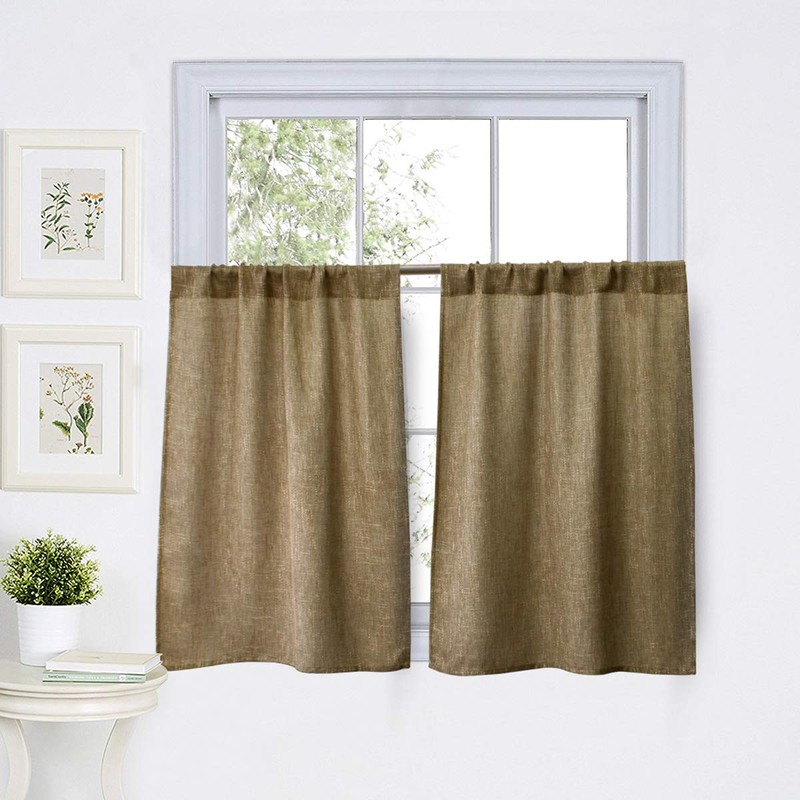 Valea Home Burlap Tier Curtains for Kitchen Rustic Tan Rod