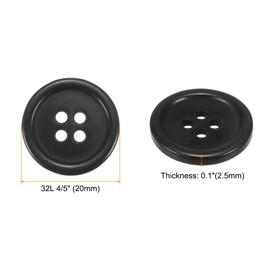 HARFINGTON 10pcs 32L Sewing Buttons 4/5"(20mm) Resin Round Flat 4-Hole Craft Buttons for Sewing Clothing and DIY, Black