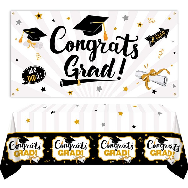 2023 Graduation Party Party Supplies Graduation Party Banner (36"x 70") and Graduation Party Tablecloth (54"x72") Graduation Party Decoration