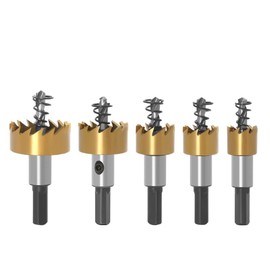 CENPEK 5 Pcs Drill Bit Set, （16/18.5/20/25/30） MM HSS Carbide Tip Hole Saw Tooth Drill Drill Bit, Hole Saw Kit, Stainless High Speed Steel Metal Alloy Tool
