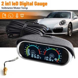 ZHSYMX 2-in-1 Auto Car LCD Meter Digital Voltage Water Temperature Fuel Gauge Universal Instrument 9-36V for Car Automotive with Joint Pipe Radiator Sensor Adaptor Black 40MM