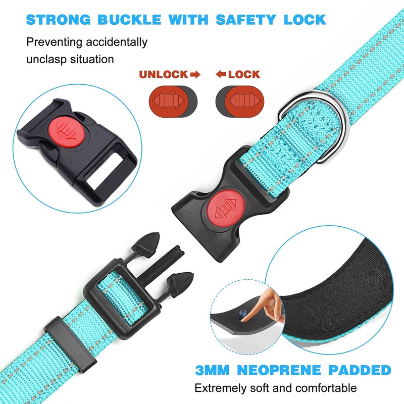 haapaw Reflective Dog Collar Padded with Soft Neoprene Breathable Adjustable