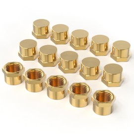 GASHER 3/8"NPT Brass Pipe Cap, NPT Female Thread Socket Pipe End Cap Plugs Fitting 10PCS