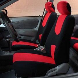 FH Group Flat Cloth Full Set Car Seat Covers Three Row 7 Seater - Universal Fit for Cars, Trucks & SUVs Red