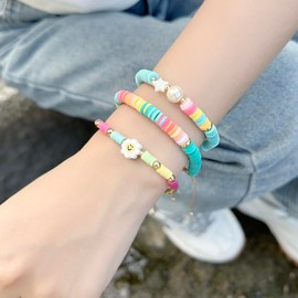 KELITCH Summer Flower Charm Bracelets Colorful Beaded Bracelets Women Friendship Bracelets