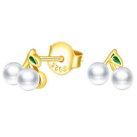 CPSLOVE Women's Pearl Earrings 925 Sterling Silver Creative Cherry Pearl Stud Earrings for Girls Jewellery, 2017, Pearl