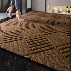EGO LIFE Waterproof Durable Doormat, Non Slip Rubber Backing, Stain and Fade Resistant, Easy Clean, All-Season Heavy Duty Indoor Outdoor Mats, Low Profile Patio Entrance Mat, Brown Diamond,18.5x30