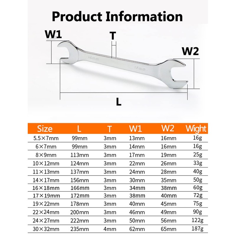 Leliafleury Super Thin Spanner, 14mm x 15mm Double Open End