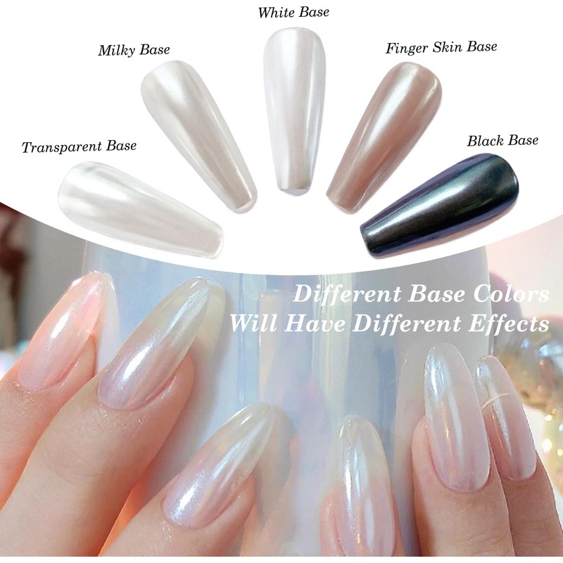 Polvo de uñas cromado blanco Aurora – Brillo espejo para