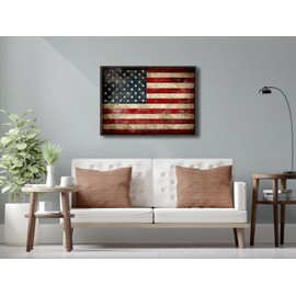 Pyradecor Walnut Framed Canvas Wall Art Old Vintage American Flag Canvas Prints Abstract Pictures Paintings for Office Home Decorations