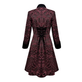 TZMAPU Women's Vintage Long Pirate Jacket Victorian Gothic Steampunk Tailcoat (Red, Large)