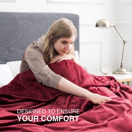 MOONLIGHT20015 Fleece Blanket Throws for Sofas - 400 GSM Burgundy Blankets Sofa Bed Throw Breathable, Cuddly, Fluffy & Warm (Burgundy, Single (130 x 150 CM))