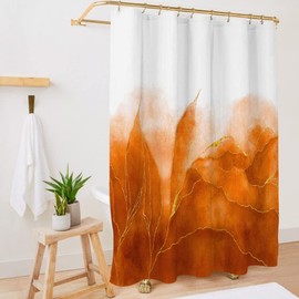 De-Mediocre Orange Marble Shower Curtain Stylish Ombre Orange Blue and Gold Marble Leaves Bathroom Curtains Abstract White Golden Fabric Waterproof Polyester 72 x 72 Inches