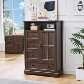 HDDDZSW 4+1 Dresser for Bedroom, Cherry Dressers Storage with Wooden Drawers and Cross Door, TV Stand Chest of Drawers for Bedroom, Living Room