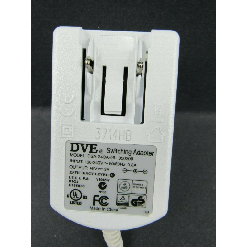 DVE Switching Adapter Model DSA-24CA-05 050300 5V 3A Power AC