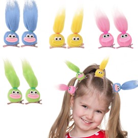 MIUPOO Pinzas para el cabello con pompones esponjosos, accesorios para el día del cabello loco para niñas, pasadores de monstruo pequeños y extravagantes, horquillas para el cabello con pico de pato d