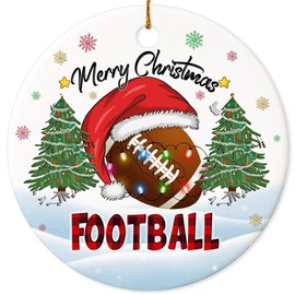 Decorlion 2024 Christmas Ornament - Football Merry Christmas Ceramic Ornament, Christmas Tree Decoration, Hanging Ornament, Football Ornament, for Family, Friends, Football Lovers