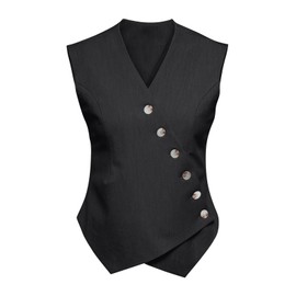 Cicy Bell Womens Waistcoat Vest Sleeveless Blazers V Neck Button Up Asymmetrical Hem Work Office Suit Vests