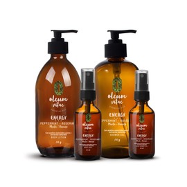 OLEUM VITAE Kit Cuidado de la Piel con Aceites Esencials de Romero y Menta. Hidratación Profunda. 4 pzas