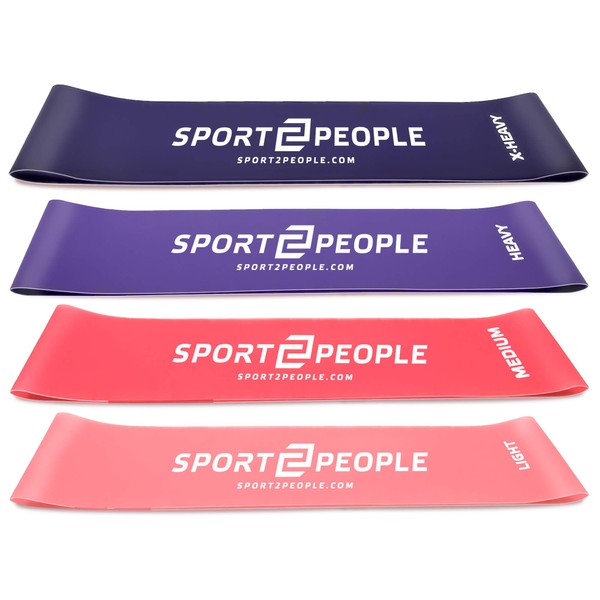 sport2people Fitness Bands Set, Natural Latex Exercise Band, Resistance Bands with 4 Resistances, Sports Bands, Fitness Band, Booty Band, Training Band, Rubber Band, Terra Band, Elastic Band Sports (Hot Pink)