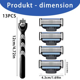 13 Razor Blades Set, Razor Blades for Men, 12 Single Blades and 1 Handle, Precision Shaving for Home and Travel, 2.5 cm Length, 1 cm Width