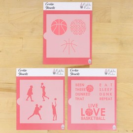 Girls Basketball Club Team Party | Birthday Theme | for Cookies, Cupcakes, Cards, Paper, Fabric | 3 Sheets 10 Stencil Value Bundle