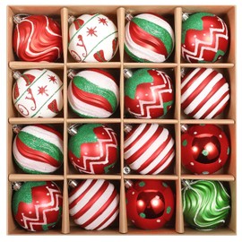 SVNVIOZ Pack of 16 8 cm Christmas Baubles Red White Green Christmas Tree Baubles Plastic Decoration Christmas Shatterproof Christmas Tree Decorations Christmas Tree Baubles for Christmas Decoration