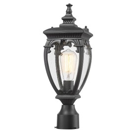 Starcurin Outdoor Light Post, Outside Lamp Post with Seeded Glass Waterproof for Garden Pathway Patio Lawn, Anti-Rust Aluminum Post Lights Outdoor, Matte Black