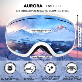 JULI Ski Goggles, Skiing Skating Snowboarding Goggles with Anti-Fog UV Protection M3(White Frame/13% VLT Sliver Len)