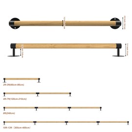 10FT Round Wooden Handrail for Indoor Staircase Handrail,Wall Mount Support Stair Railings, Non-Slip Safety Corridor,Lofts,Patio,Guardrail Wood Hand Railings for Elderly,Children,Disable People