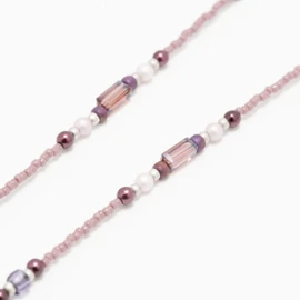 meigan 9401-01 Women's Glasses Chain, Stylish, Silver, Pearlized Beads, Lightweight, Made in Japan, Purple