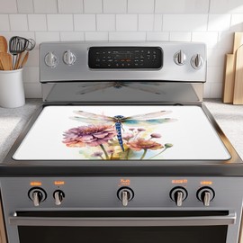 Stove Top Covers,Dragonfly Flower Rubber Flat RV Range Stovetop Protector,Prevents Scratching, Expands Usable Space 28.5'' x 20.5''