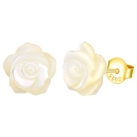 MicLee Women's 925 Sterling Silver Rose Shell Stud Earrings Unique Earrings with Gift Bag Super Christmas Gift, Silver