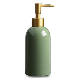 Soap Dispenser Bottle Ceramic with Gold Pump,Green and Gold Dish Soap Dispenser Bottle 400ml Liquid Lotion Hand Soap Container for Hotel Kitchen Bathroom