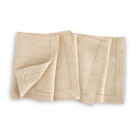 Solino Home Linen Napkins 20 x 20 Inch – 100% Pure Linen Champagne Beige Cloth Napkins Set of 4 – Hemstitch Dinner Napkins for Christmas, Holiday – Milan