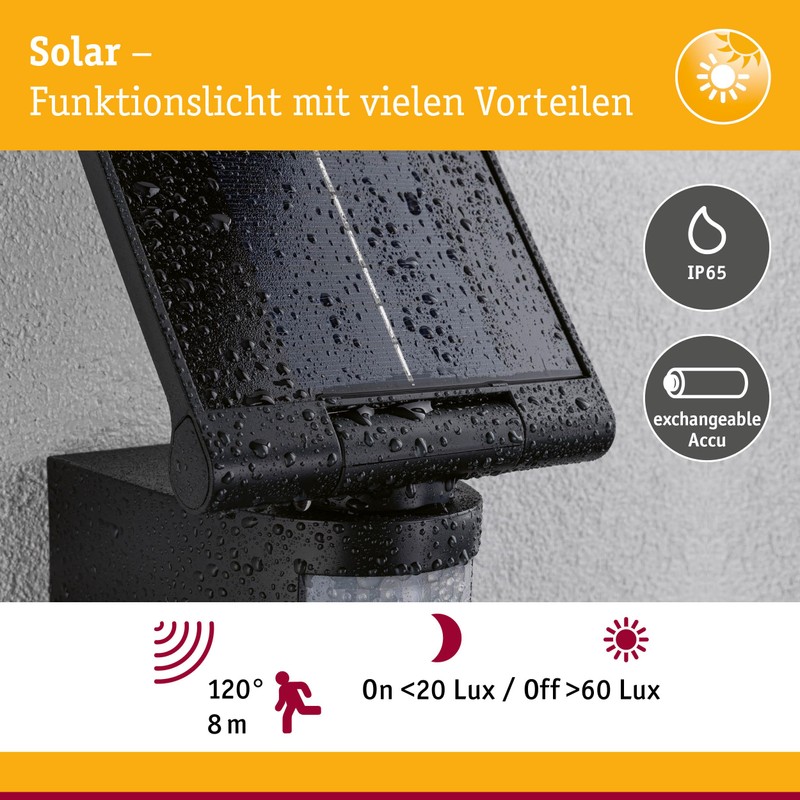Paulmann Lesla 94609 Outdoor Solar Floodlight IP65 3000K USB PIR