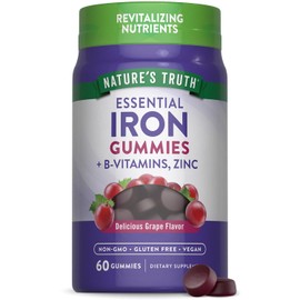 Iron Gummies | 60 Count | Vegan, Non-GMO & Gluten Free Supplement | with B Vitamins & Zinc | Grape Flavor | by Natures Truth