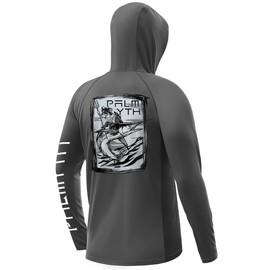 Palmyth Fishing Shirts for Men UPF 50+ Sun Protection Hoodie Long Sleeve with UV Vented Neck Gaiter Charcoal Poseidon Marlin 3X-Large