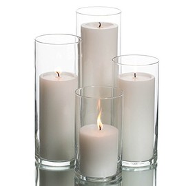 Set of 4 Glass Eastland Cylinder Vases and 4 Richland Pillar Candles 3" White